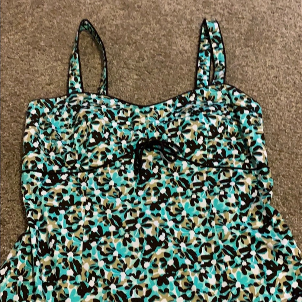 Brown, teal and white dress